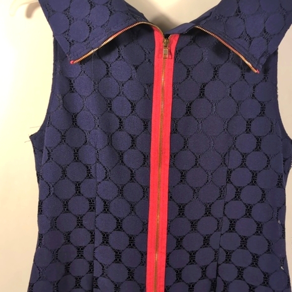 Adrianna Papell Navy Blue & Coral Pink Sheath Dot Retro Mod Dress Size 14 - Picture 14 of 16